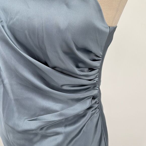 Revelry Jade Satin‎ Charmeuse One -Shoulder Maxi Dress French Blue 2 - Picture 9 of 16